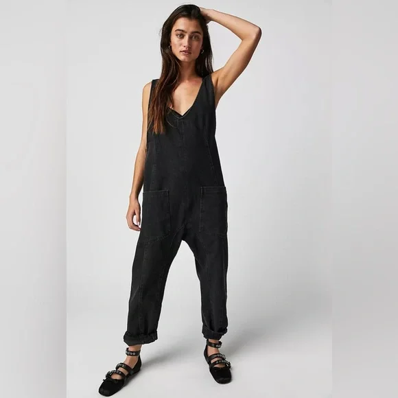 Free People We The Free High Roller Jumpsuit Mineral Wash Black NWOT Size M - Picture 4 of 16